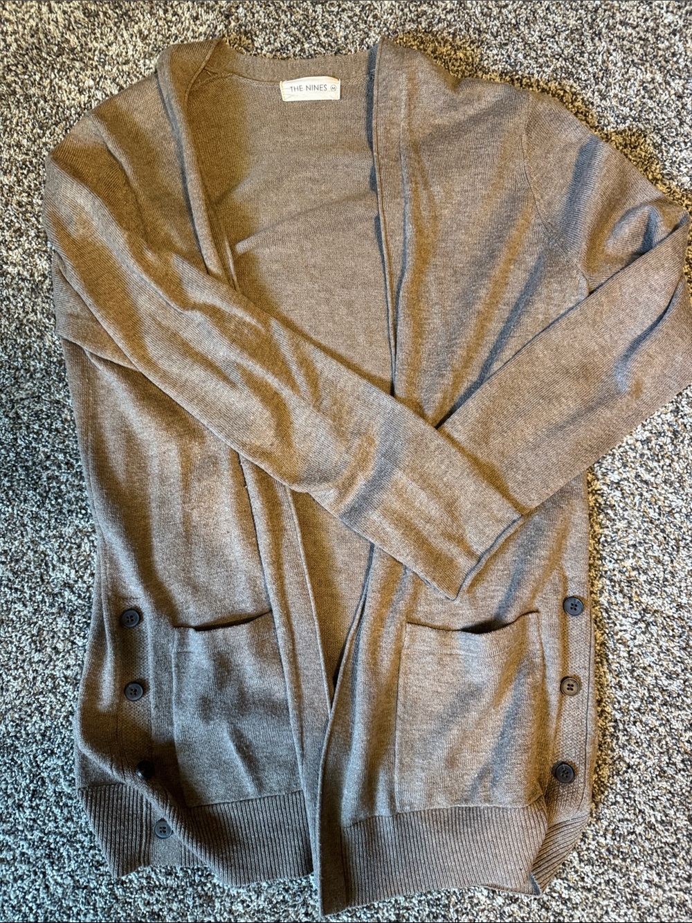 The Nines Taupe Open-Front Button-Hem Cardigan